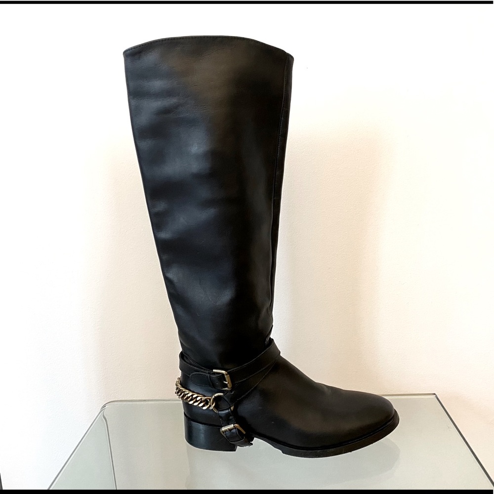 Alexander McQueen Tall Riding Boots black chain